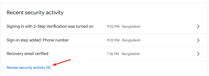 Recent security activity হতে আপনার জিমেইল তথ্য পর্যালোচনা