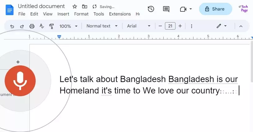গুগল ডক ব্যবহার করে ইংরেজিতে ভয়েস টাইপিং