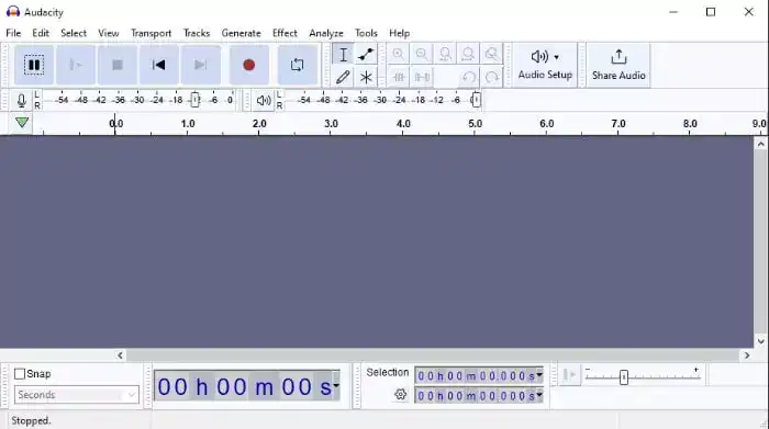 Audacity অডিও এডিটিং অ্যাপ্লিকেশন উইন্ডো
