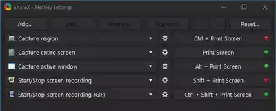 ShareX screen recorder soft hotkey settings
