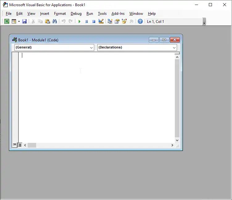 এক্সেল এ কোড লেখার উইন্ডো