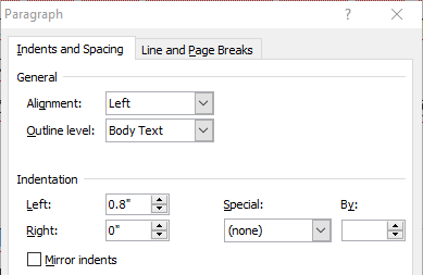 MS Ward প্যারাগ্রাফ Indentation