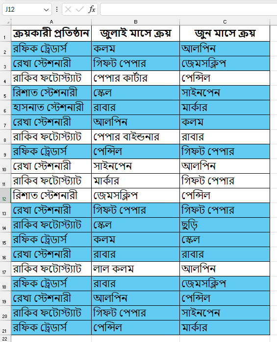 এক্সল এ ডুপ্লিকেট ডাটাসহ পুরো রো হাইলাইট করা